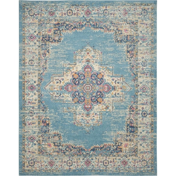 Homeroots 7 x 10 ft. Light Blue Distressed Medallion Area Rug 385336 - main